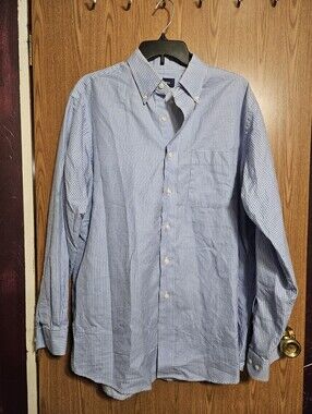 T. Harris Mens Long Sleeve Button Down Shirt Blue And White Gingham Size L!